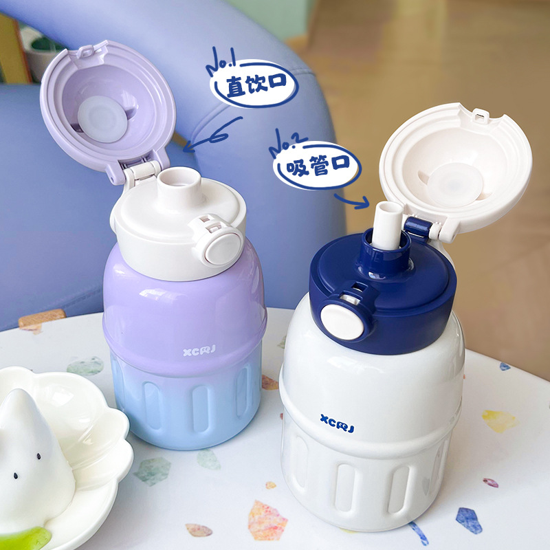 Xiaocha Diary Children's Straw Cup, new portable stainless steel water cup, high appearance level for students, cute bear insulated cup details Picture