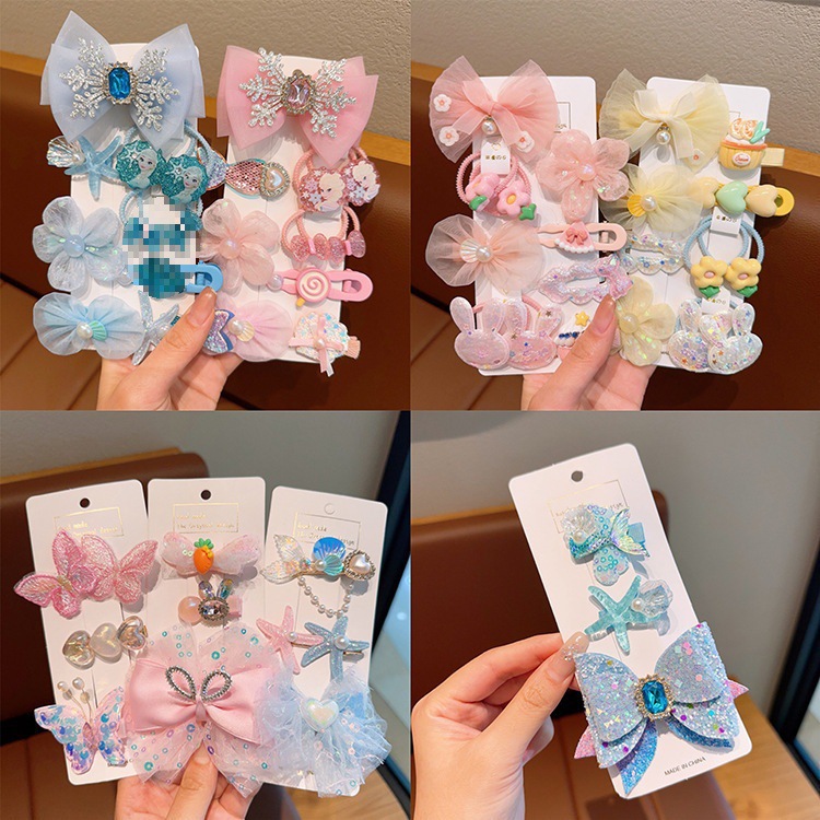 Children's mermaid hair accessory, ice and snow hair clip headwear, side clip little princess headwear, super fairy baby hair accessory set details Picture