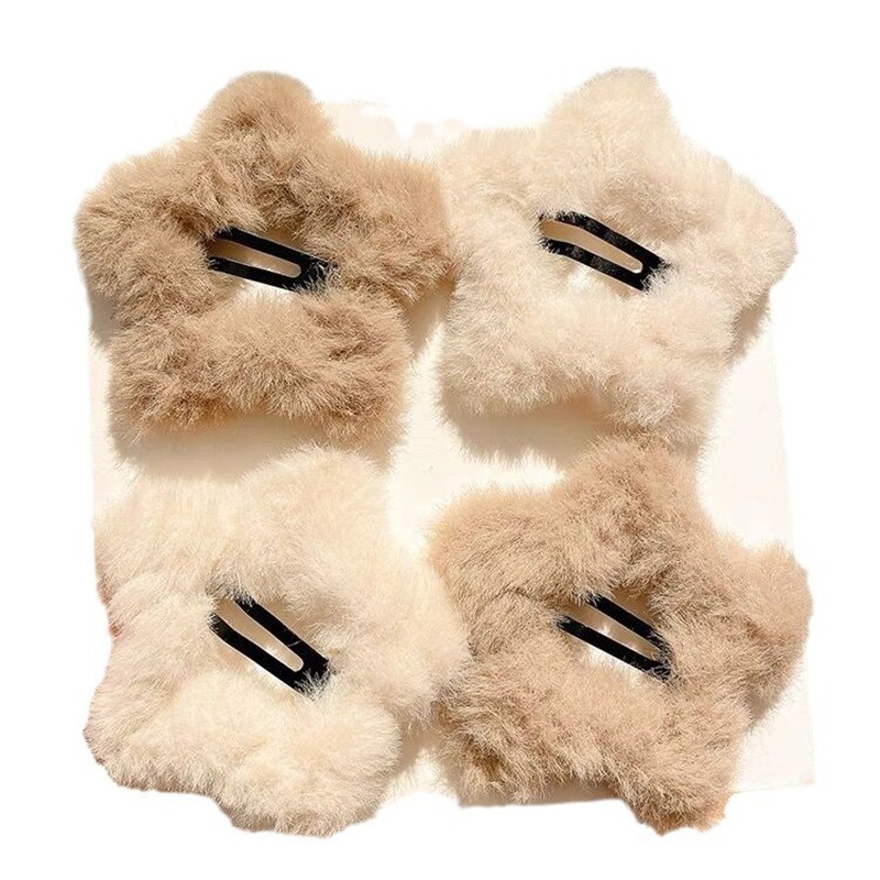 Autumn and winter plush five-pointed star hair clips, simple rice-coffee star BB clips, hollowed-out girl side clips, cute hair accessories and hair clips Item Picture
