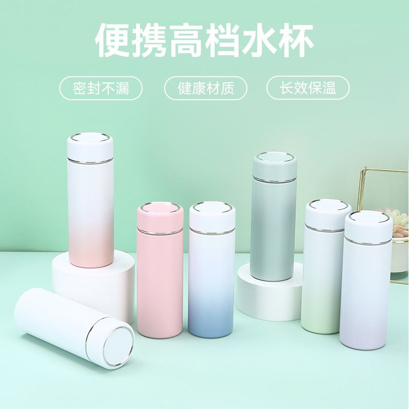 New gradient color insulated cup, 316 stainless steel portable water cup, ladies' straight cup pocket, small and simple gift cup full figure
