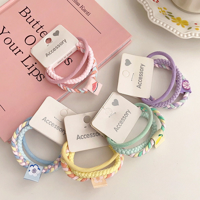 Candy-colored braided hair tie, two-color combination, thickened basic hair band, high-elasticity hair tie, hair band, leather band for women details Picture