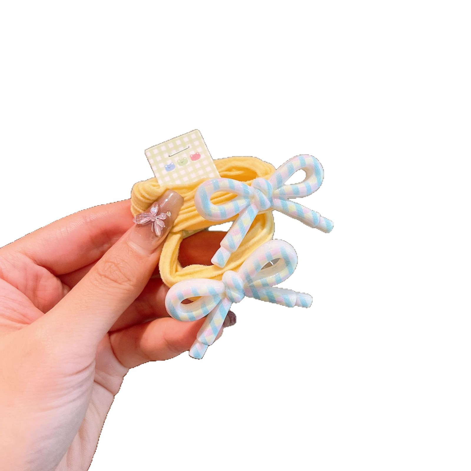 Korean-style children's cream candy-colored basic printed resin bow hair band, solid color hair tie for girls and parents Item Picture
