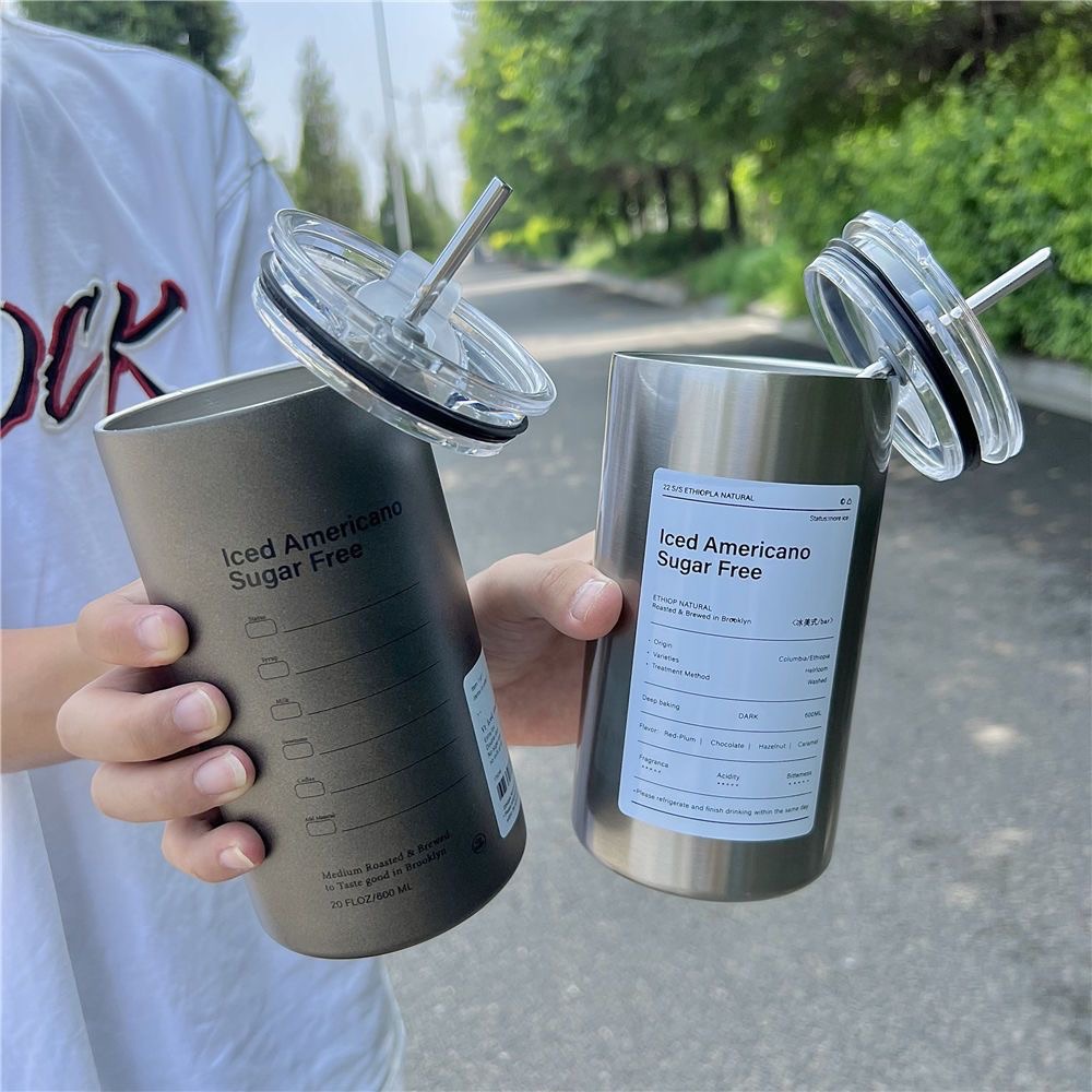 American-style coffee cup with 304 stainless steel sealing rings inside and outside for heat and cold preservation, 600ml simple water cup full figure