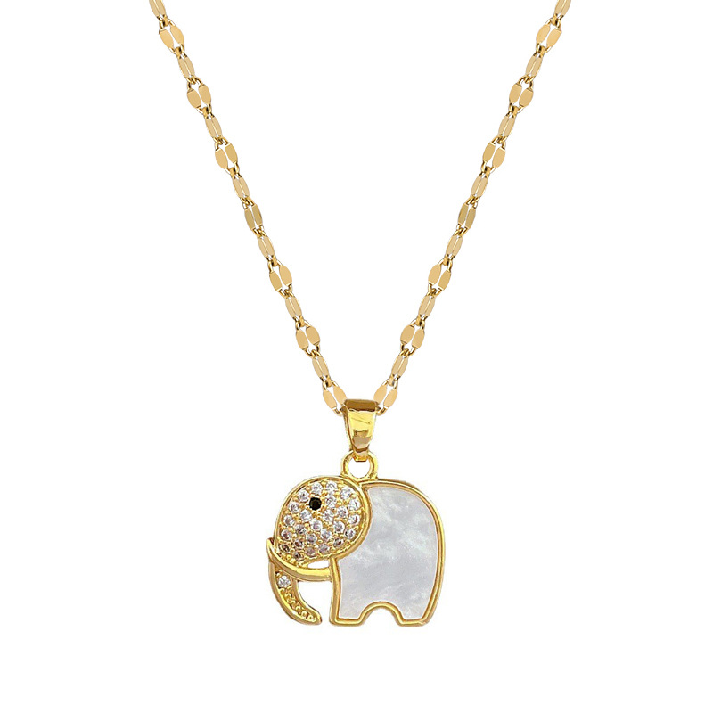 【 Titanium Steel 】 Light luxury and elegant shell elephant necklace, versatile collarbone chain for female Internet celebrities, titanium steel chain Item Picture