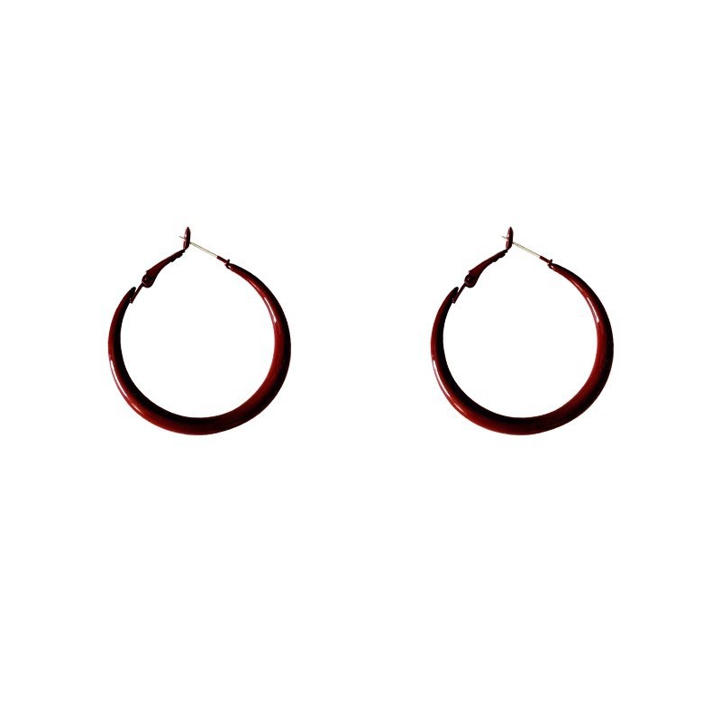 Retro Hong Kong-style Ankela red earring earrings for women's autumn and winter, simple and fashionable, plain ring earrings, high-end earrings Item Picture