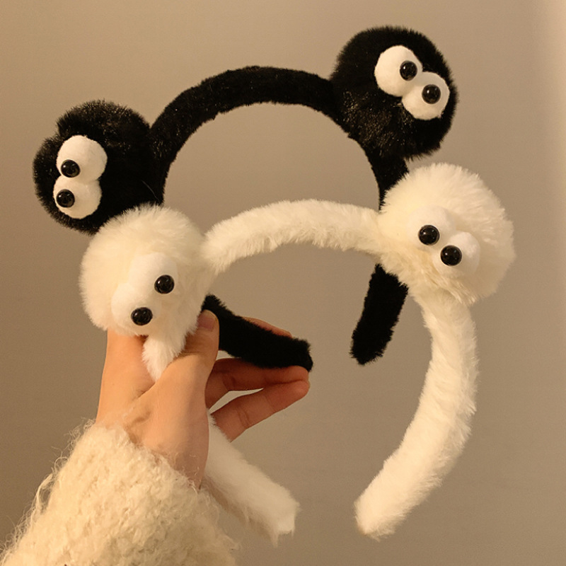 Cartoon plush coal ball hair band, anti-slip headband for girls to wash face and press hair, children's hair clip, cute and versatile hair tie headwear, autumn full figure