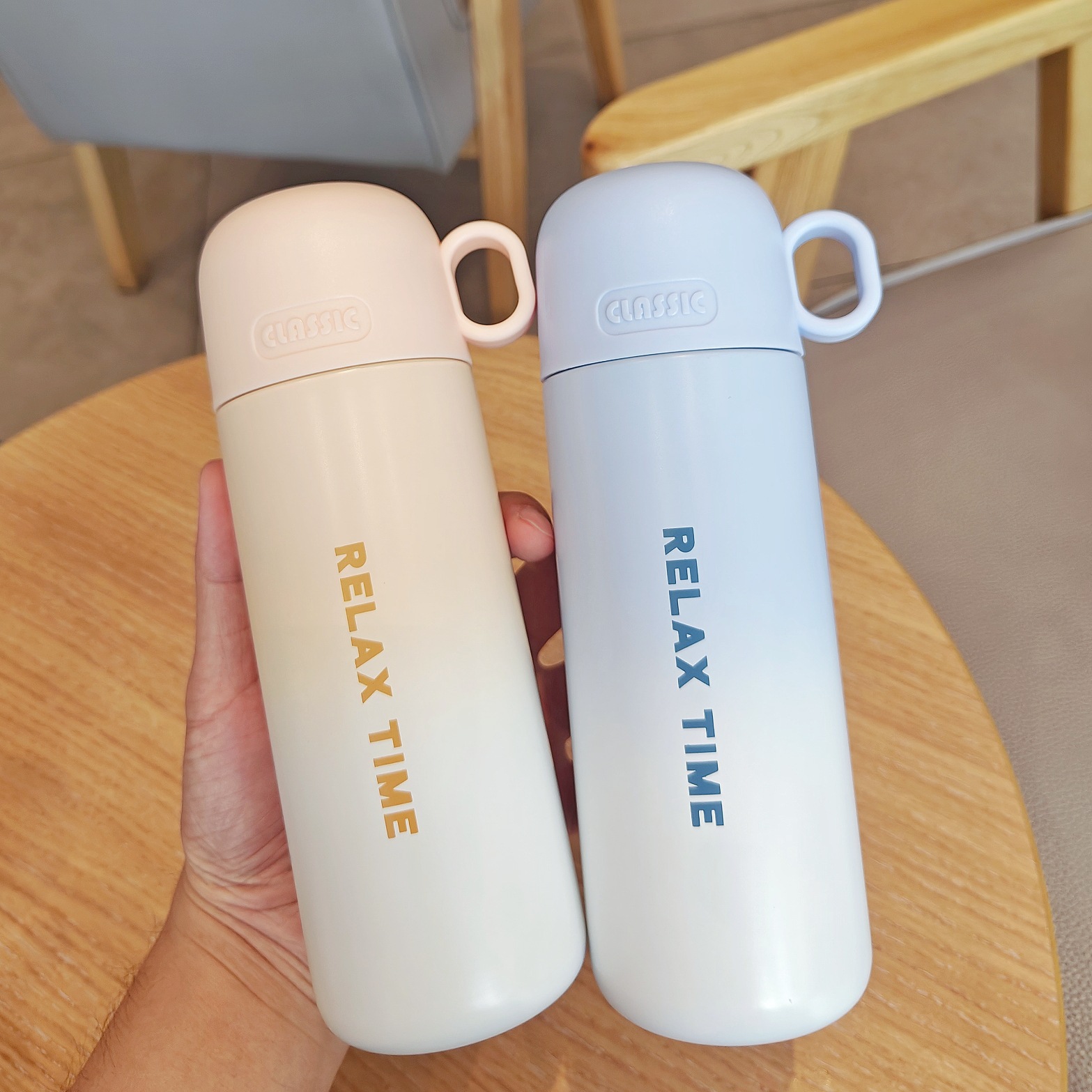 New minimalist water cup with gradient color, dual-purpose insulated cup with lid, portable student, high appearance level, couple stainless steel cup details Picture