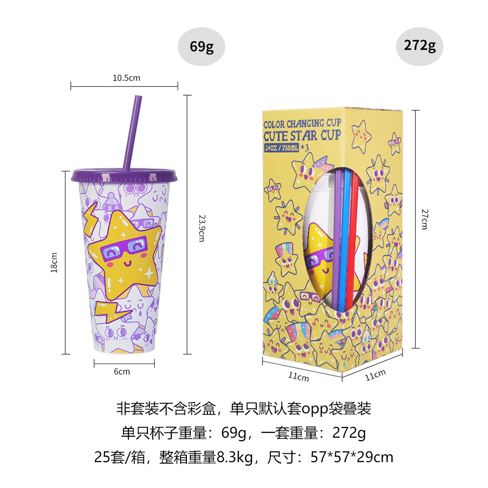 Factory stock: pp plastic with straw, cold-changing star cup, cartoon creative three-piece set, color-changing plastic water cup Application Scenario