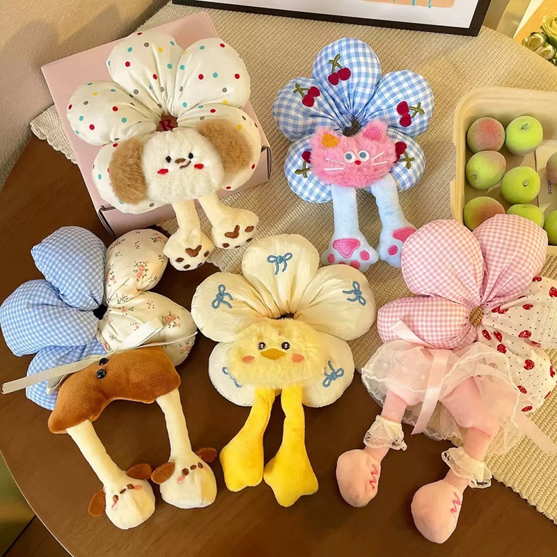Cute cartoon fun flower large intestine hair band for women, high-end cotton three-dimensional dog headband, cat and duck hair band full figure
