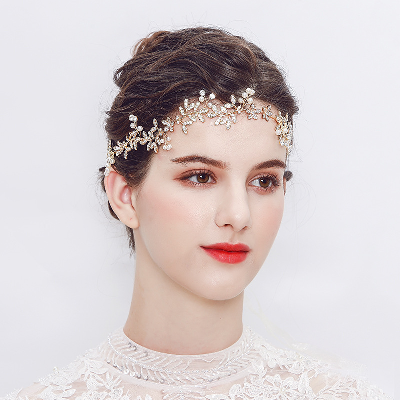 European and American high-end luxury bride headband, handcrafted pearl bride headpiece, alloy diamond-encrusted hair band, for women full figure