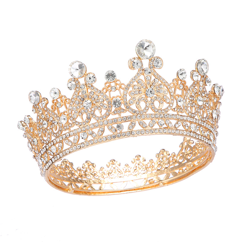 European-style court-style bride crown hair accessory, full circle of round rhinestones, Baroque European and American bride headwear factory direct sales Item Picture