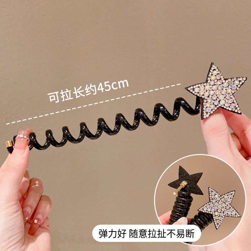 New children's color diamond five-pointed star telephone line hair tie, girls' hair tie, high elasticity hair band, water diamond star hair accessory Application Scenario