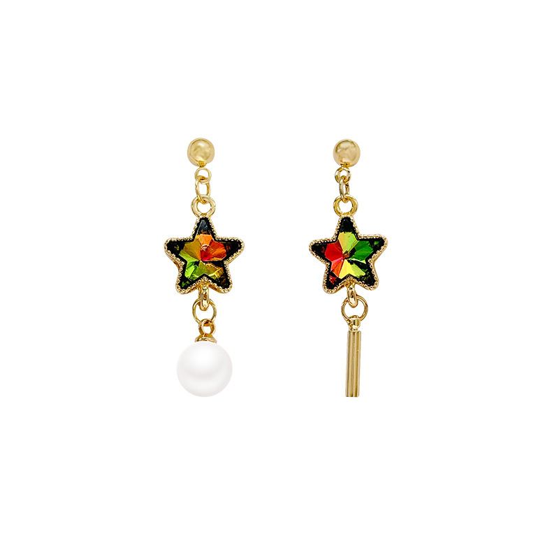 Asymmetrical dazzling star earrings, women's fashion niche pearl earrings, high-end and versatile, elegant ear accessories wholesale Item Picture