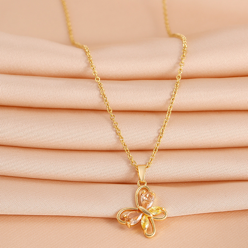 The new Instagram Korean version zircon butterfly necklace is a simple and fashionable female Internet celebrity collarbone chain with a unique and sweet charm details Picture