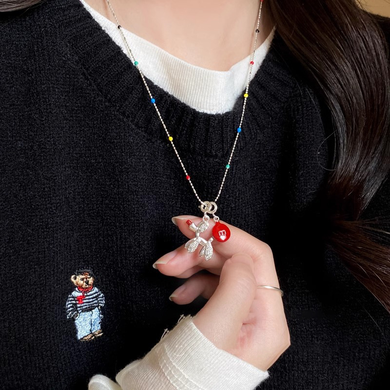 Cute cartoon balloon dog dopamine colorful necklace, a fashionable and versatile female niche look, neckchain, collarbone chain, summer Specification drawing