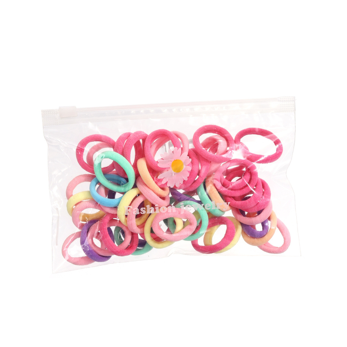 3cm children's hair band, colorful towel band, 50 daisies, bagged leather band, durable small braid, seamless, high elasticity Item Picture