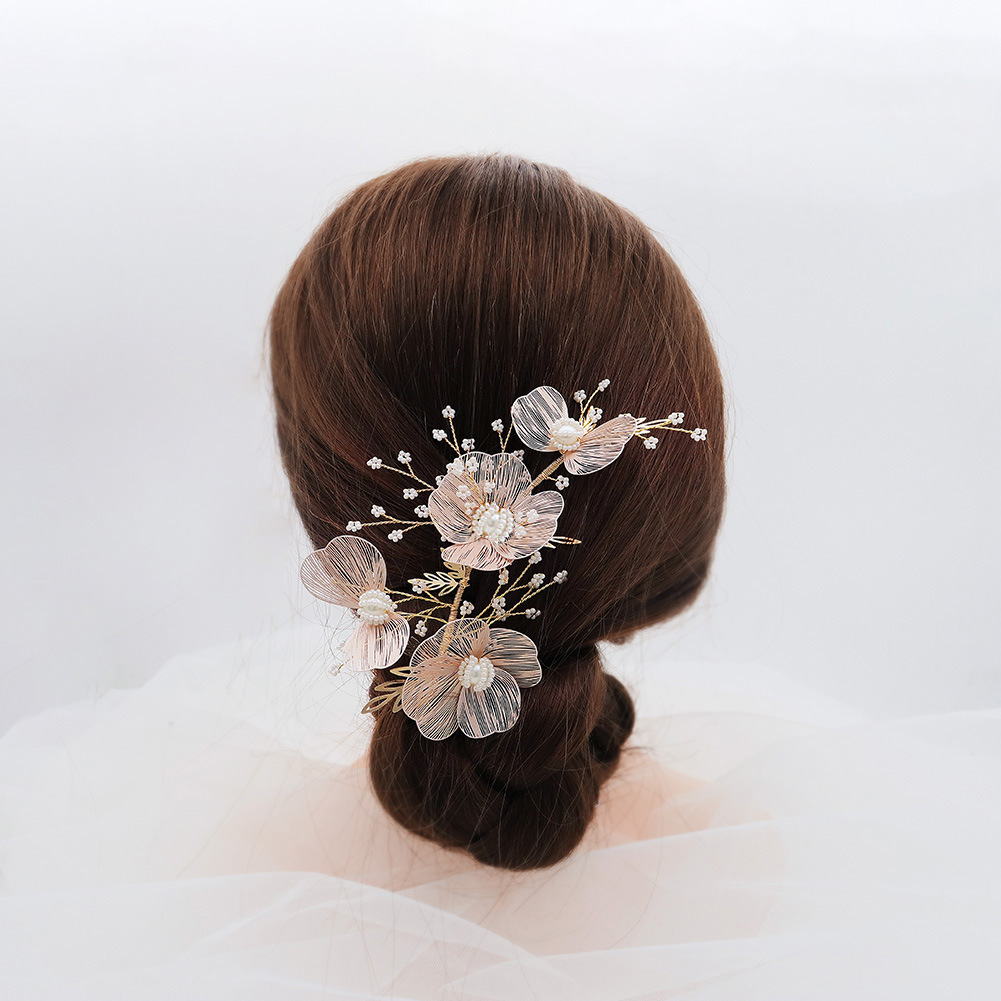 New wedding accessories from Japan and South Korea, bride's updo, makeup, studio headwear, golden thread flower, fairy beauty, handcrafted hair band Specification drawing