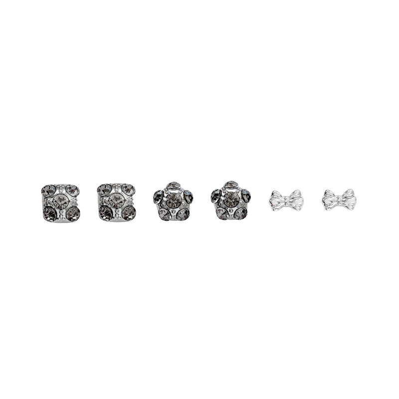 A simple diamond-encrusted round ball three-piece set of stud earrings with a cold and unique design for women. Delicate and small bow earrings Item Picture