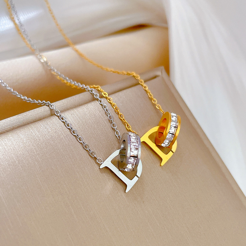 【 All-titanium Steel 】 D-shaped circular ring with a unique and minimalist style, real gold necklace inside the furnace, women's ins collarbone chain Specification drawing
