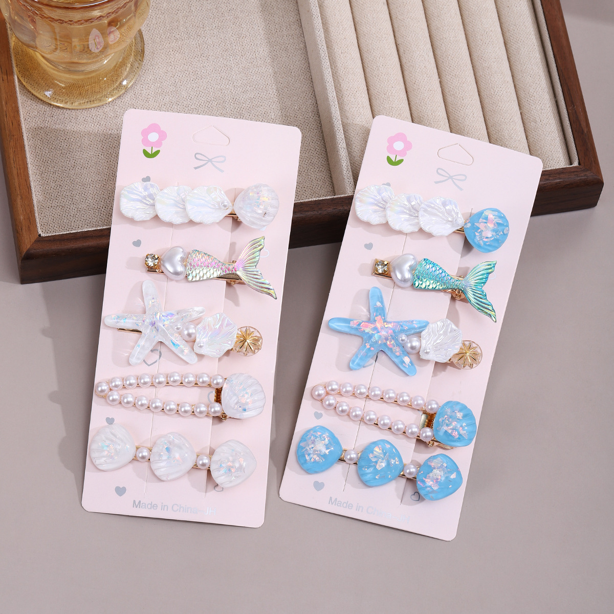 The new hairpin set from the Ocean series features mermaid hairpins, cute bangs, side clips and hair accessories details Picture