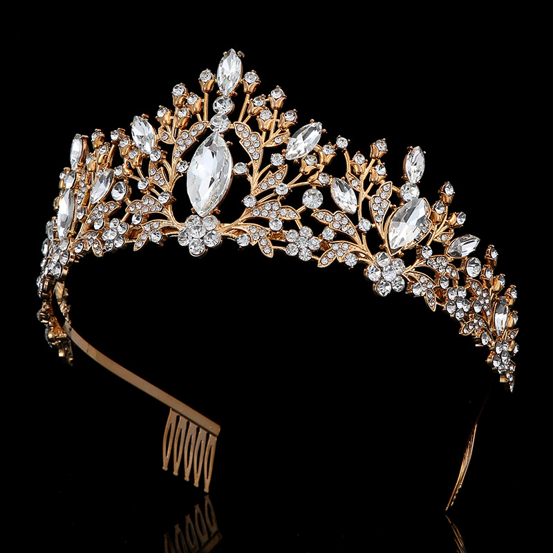 European and American cross-border crystal crown headwear, luxurious and retro bride crown, birthday stage performance crown, cake crown Specification drawing