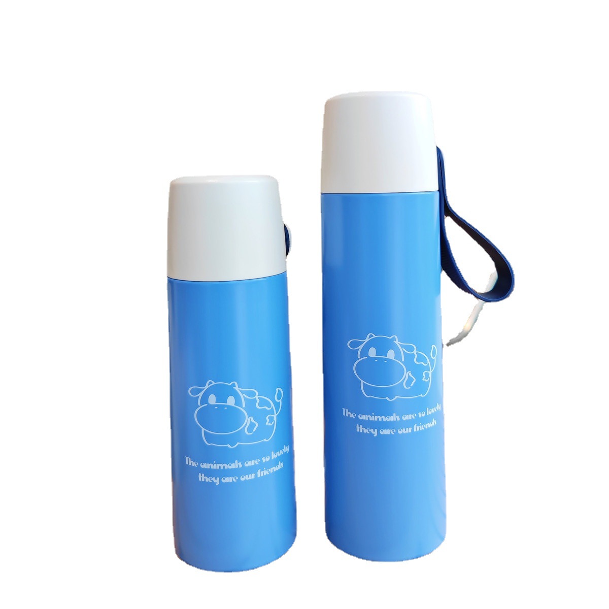 Simple color-blocking insulated cup with handle, portable cartoon water cup, creative student couple stainless steel cup with lid Item Picture