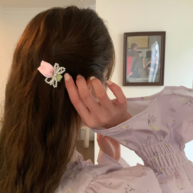Gentle Diary ~ Tulip Pearl Hairpin, a feminine forest-style fairy-like beauty with a high-end feel, a niche fringe side headpiece hairpin details Picture