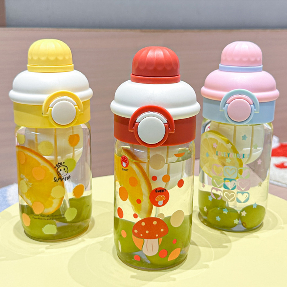 Cute and fresh glass water cups, portable double-drinking straw cups for girls, heat-resistant tea brewing cups for students, wholesale summer cups details Picture