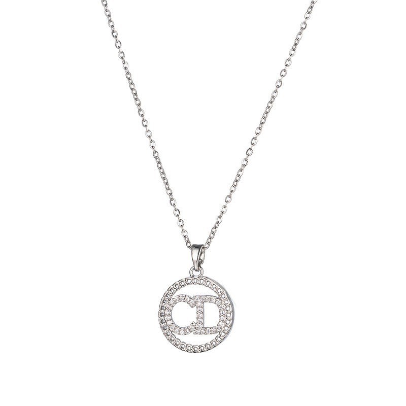 Fashionable and simple letter CD double-ring titanium steel necklace, women's summer charm, full diamond collarbone chain, internet-famous high-end accessory Item Picture