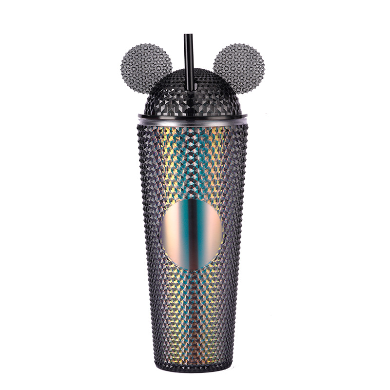New cross-border Amazon double-layer plastic straw cup, large-capacity creative sharp hand cup, portable cat ear cap durian cup Application Scenario