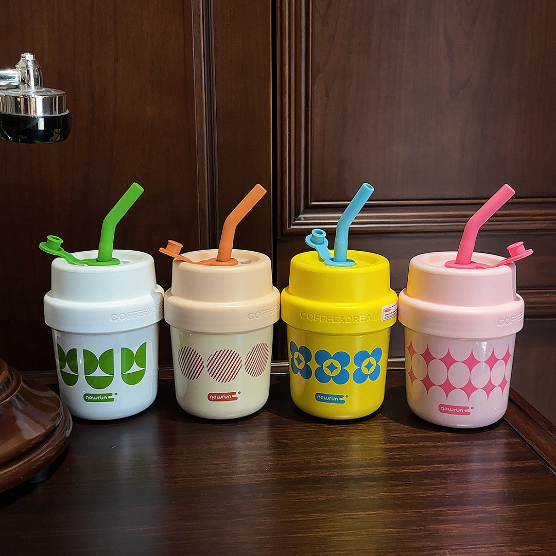 Girls' fresh coffee cup, high appearance level, compact and portable insulated cup, stainless steel cold preservation office straw water cup, gift details Picture
