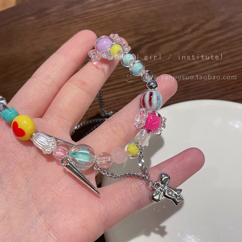 Sweet and cool spicy girl style colorful patchwork necklace for women 2023 new trendy and popular dopamine candy collarbone chain Specification drawing