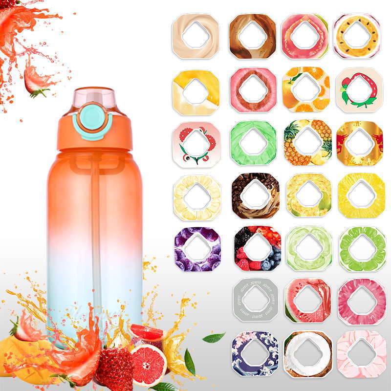 E-commerce Playful Fruit-flavored water Bottle 1L, 0 sugar 0 calories, extracted fragrance straw, two-color gradient plastic water cup, male and female student cups full figure