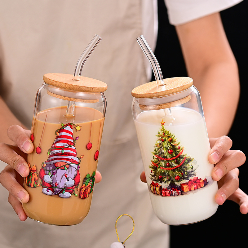 Covered straw Christmas cola cup, high-temperature resistant high borosilicate milk tea cup, Nordic Internet celebrity cup, school juice cup, beverage cup details Picture