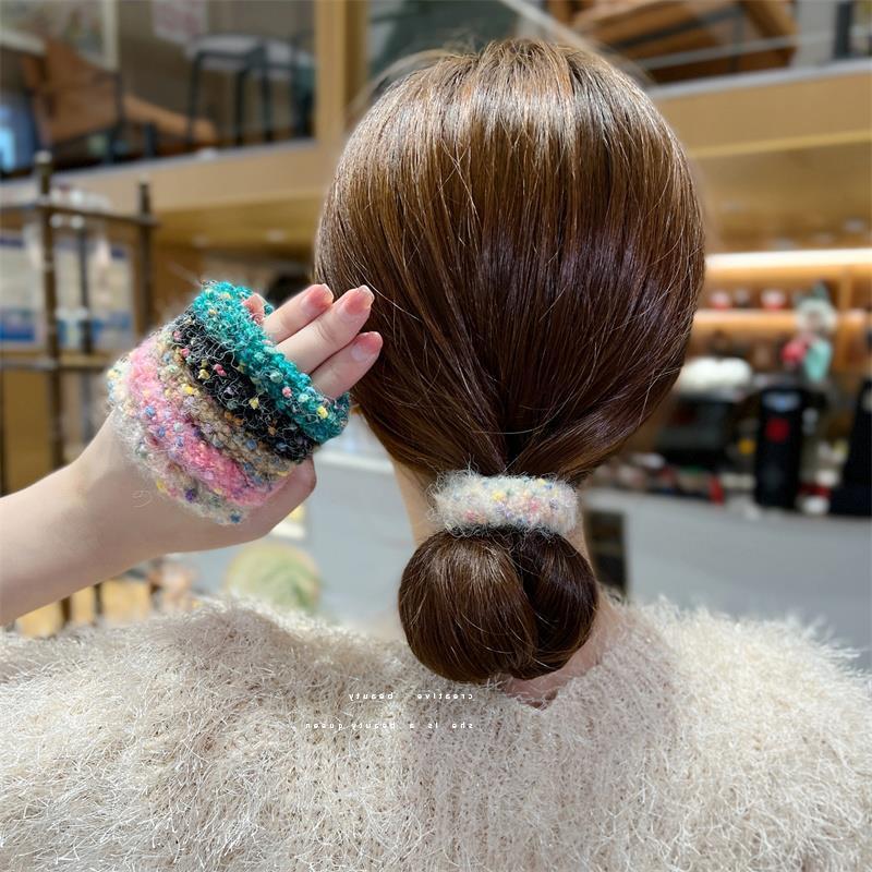 Autumn and winter colorful plush hair ties, high ponytail hair ties, high elasticity and durable leather bands, women's hair ties, hair rings and headwear Specification drawing
