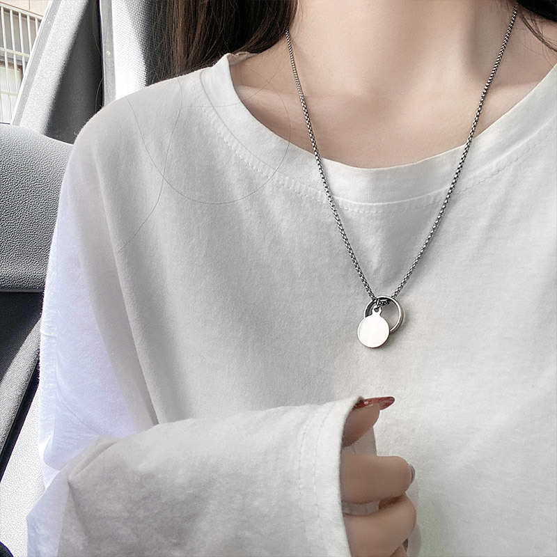 Stainless steel pearl chain ring military brand necklace, simple, cool, hip-hop long chain, non-fading accessory Specification drawing