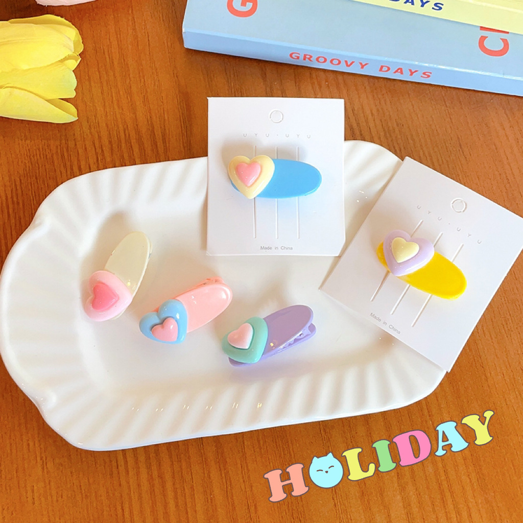 Dopamine Heart five-pointed star hair clip, sweet star bb clip, cute hair clip, duckbeak clip, hair accessory and headwear Application Scenario