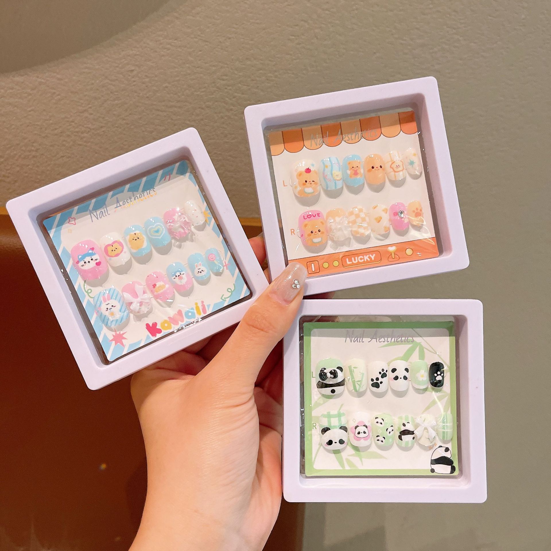 Nail stickers, children's wearable nail 3D cartoon nail stickers, cute nail pieces, little girl self-adhesive nail stickers full figure