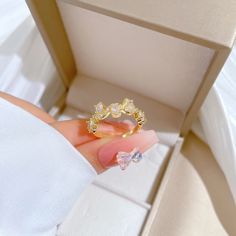 【 Real Gold 】 Branch Zircon Fashion ring with adjustable opening, simple Japanese-style bracelet, couple rings Specification drawing