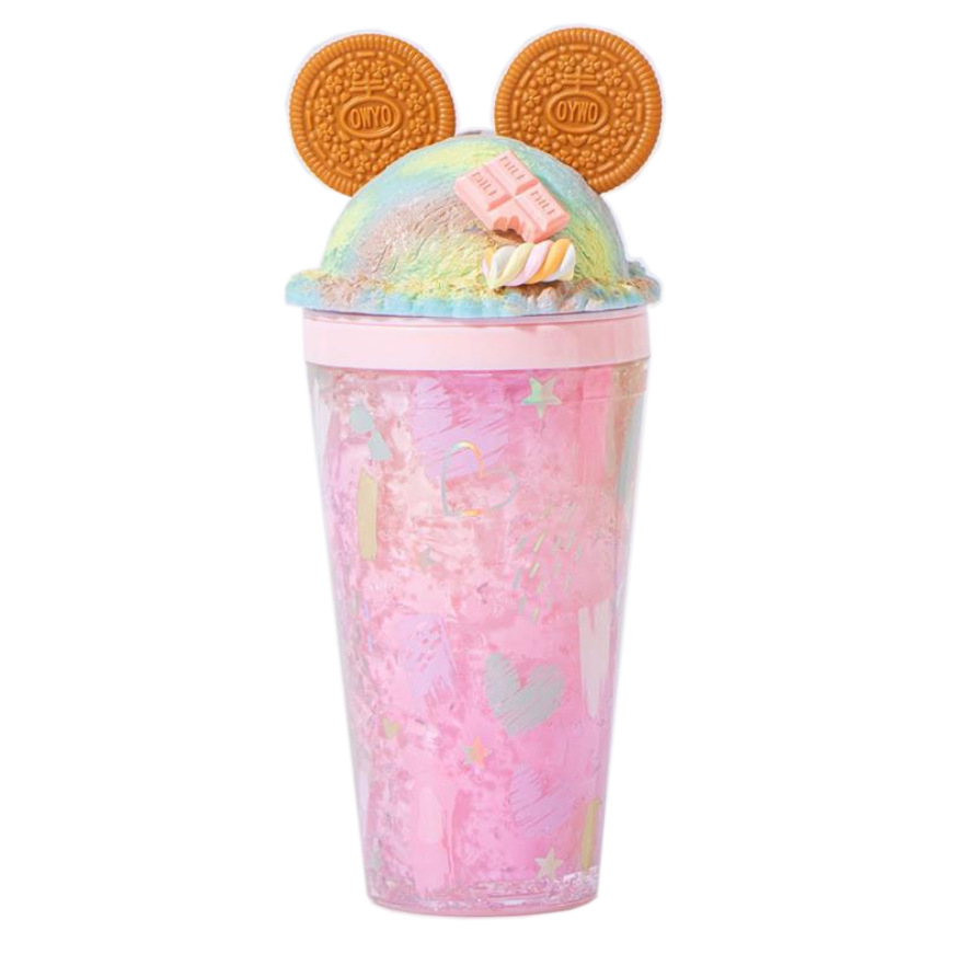 Mickey Ice Cup Summer Creative and cute gradient color water cup Plastic double-layer portable home and office straw cup Item Picture