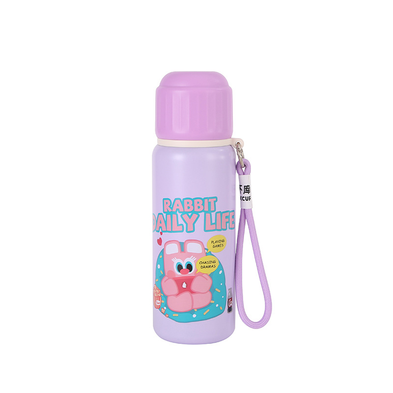 New 316 stainless steel insulated cup, toast rabbit cute graffiti double drinking cup, dopamine with a drawstring children's water cup Item Picture
