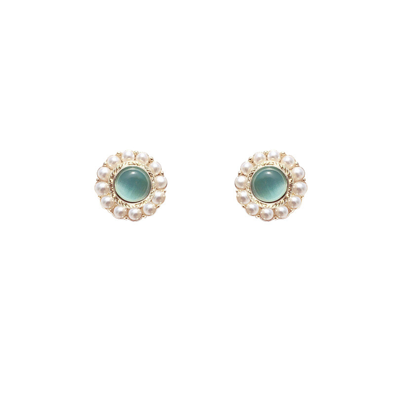925 Silver Needle Light Luxury Cat's Eye Stone Pearl Stud Earrings for Women, ins trendy, versatile, elegant and retro bestsellers, wholesale of Internet celebrity earrings Item Picture