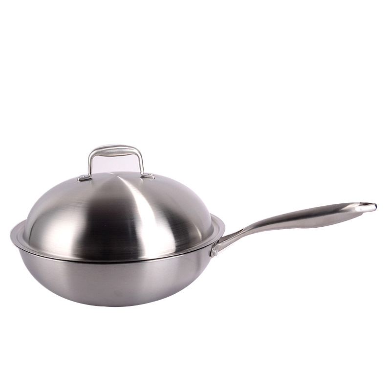 Exhibition sales gift POTS: smoke-free, non-stick, uncoated white steel POTS, stainless steel woks, three-layer steel woks Item Picture