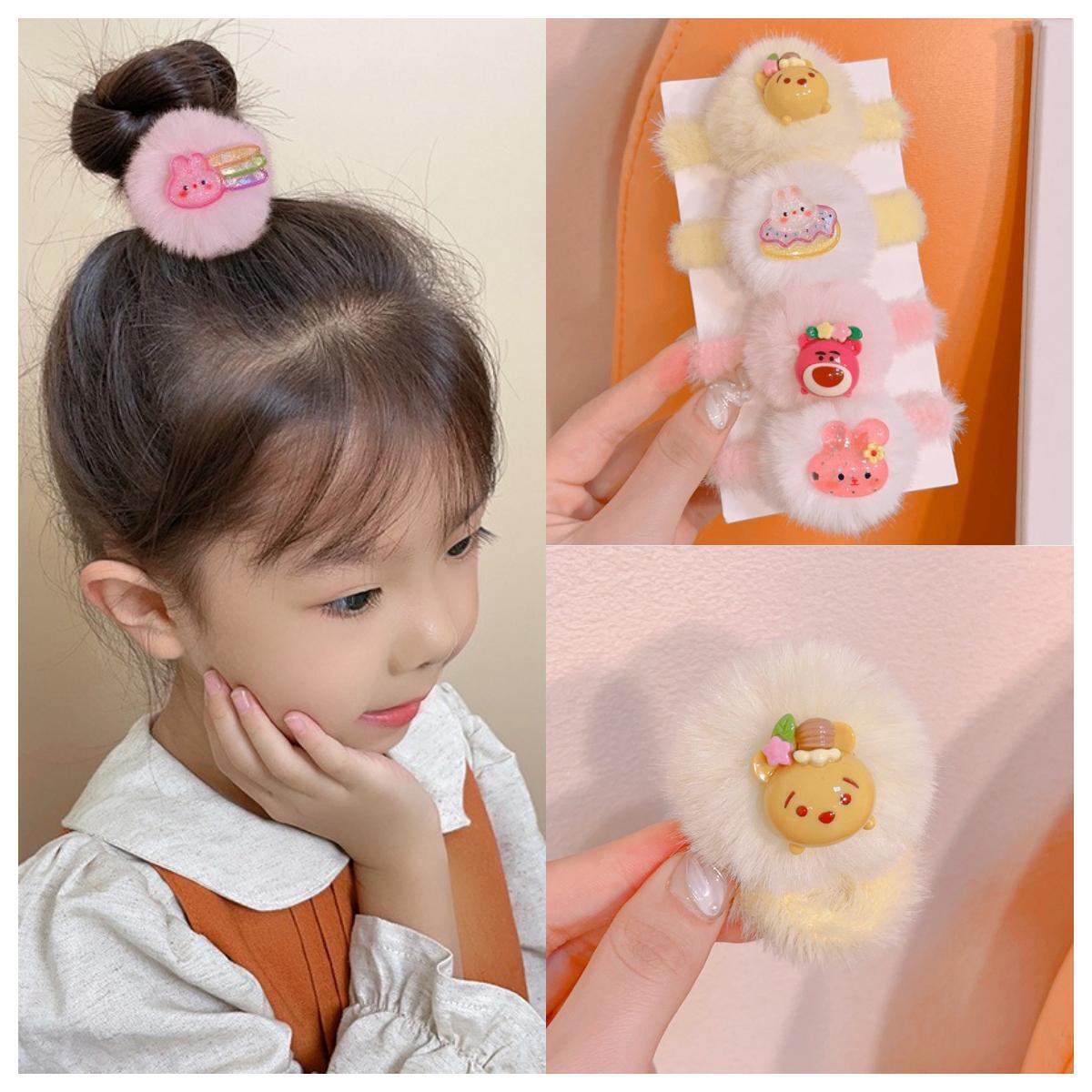 Autumn and winter children's plush hair bands with high elasticity and thickening do not hurt hair. Soft and cute cartoon hair ties. Adorable baby ponytail hair accessories full figure