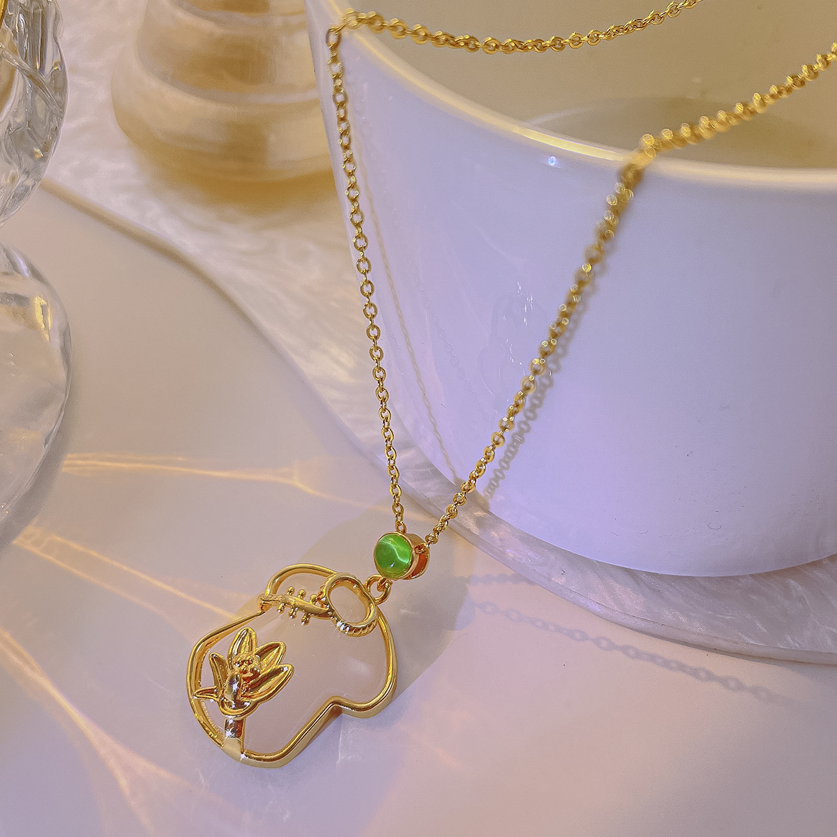 Chinese-style design sense cheongsam pendant, titanium steel necklace, women's Instagram niche real gold electroplated collarbone chain, versatile accessories details Picture