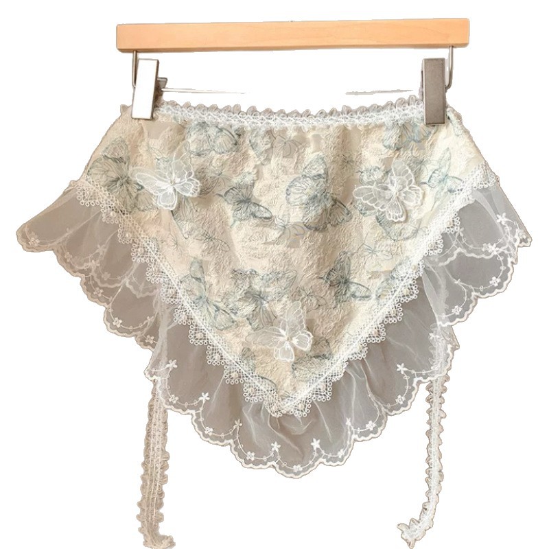Mist Elf ~ Heavy Industry Super Fairy Forest style butterfly lace triangular Scarf Headscarf, French retro seaside country style for women Item Picture
