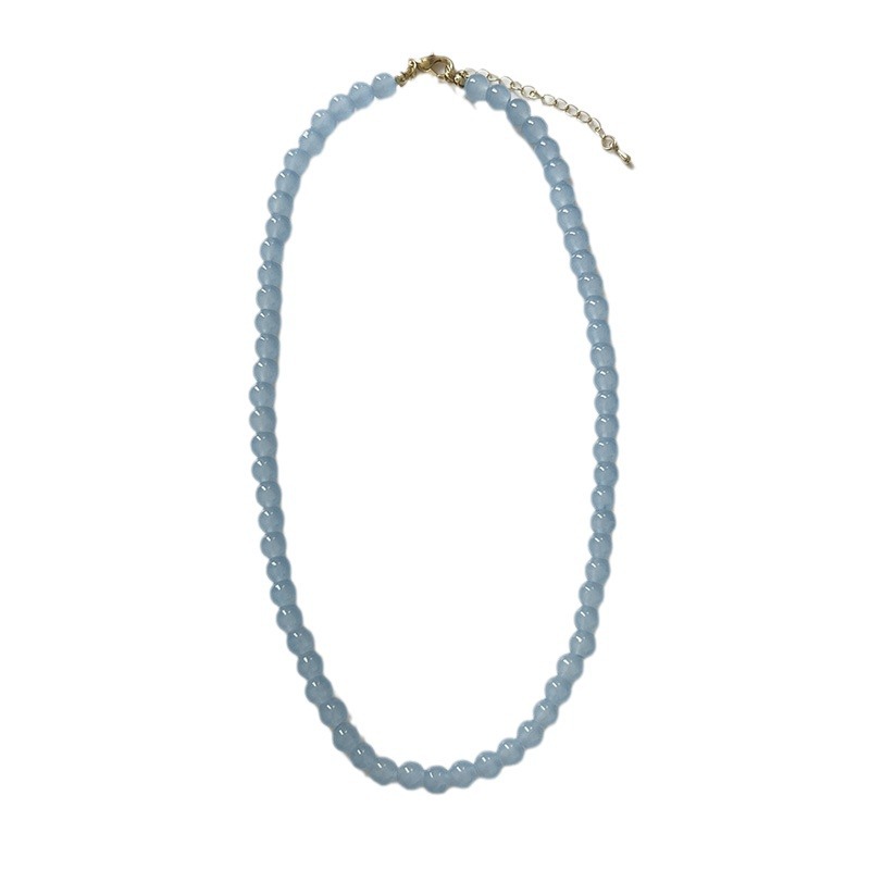 A Korean-style fresh and light blue chalcedony beaded necklace, the same style worn by an Instagram blogger. A collarbone chain, a girlish necklace for girls Item Picture