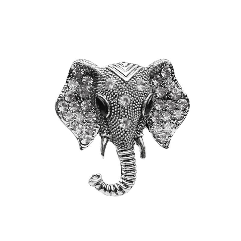 Fashionable alloy diamond-encrusted elephant head collar brooches, pins and badges that are selling well across borders from Europe and America Item Picture