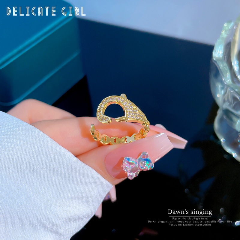 【 Real Gold 】 Personalized micro-set ring for women, adjustable opening ring accessory, the same style of Douyin as the popular online accessory details Picture