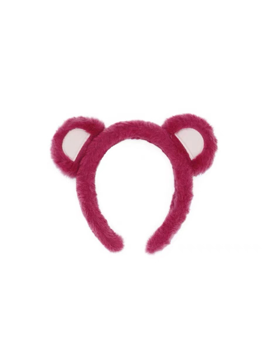 Strawberry bear hairband for women in autumn and winter, cute and fluffy hair tie headband, plush headwear, cat ear hairpin Item Picture